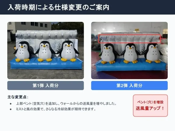 ペンギンミストウォールの改良点：ベント（穴）を増設し送風量アップ