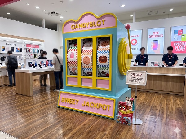 キャンディスロットを携帯ショップに設置したイメージ画像（AI生成）